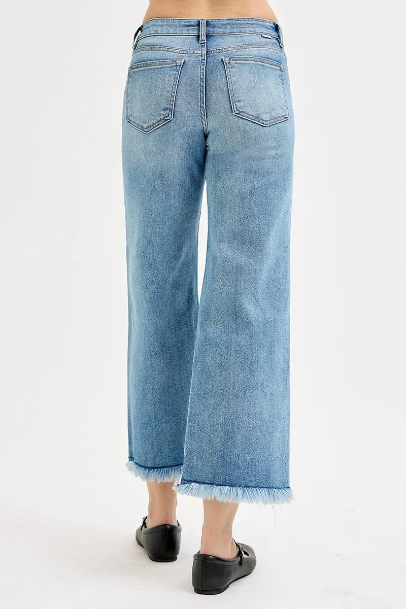 Plus Size Mid Rise Crop Wide Leg Denim Jeans With Stretch - Southern Shores Clothing