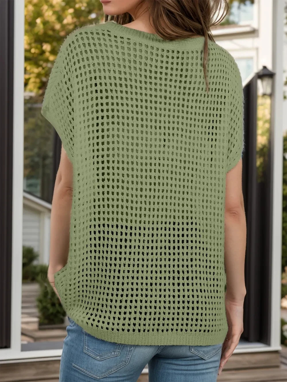 Openwork Round Neck Short Sleeve Cover-Up - Southern Shores Clothing