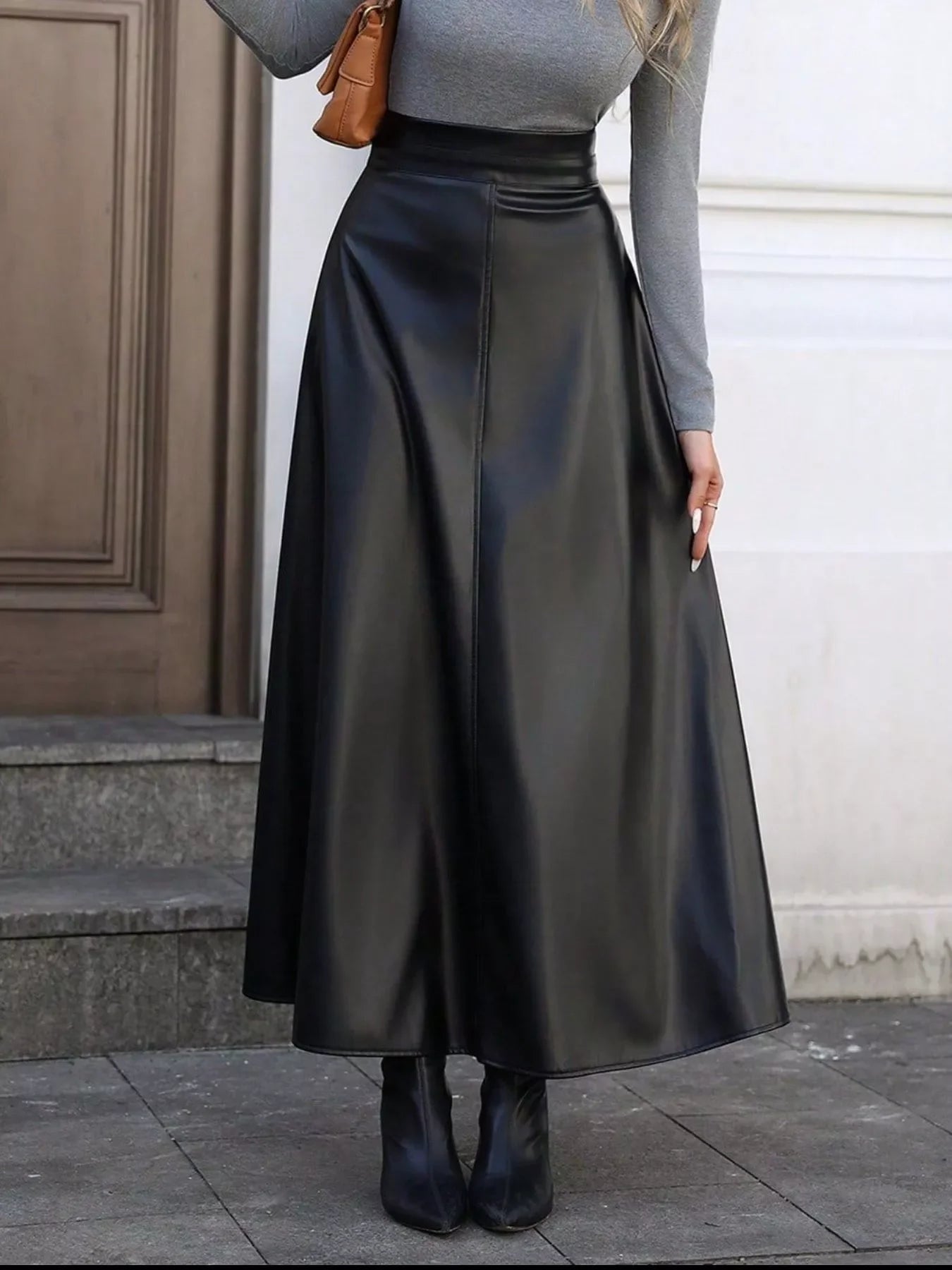Textured Leather A-Line Silhouette Midi Skirt - Southern Shores Clothing