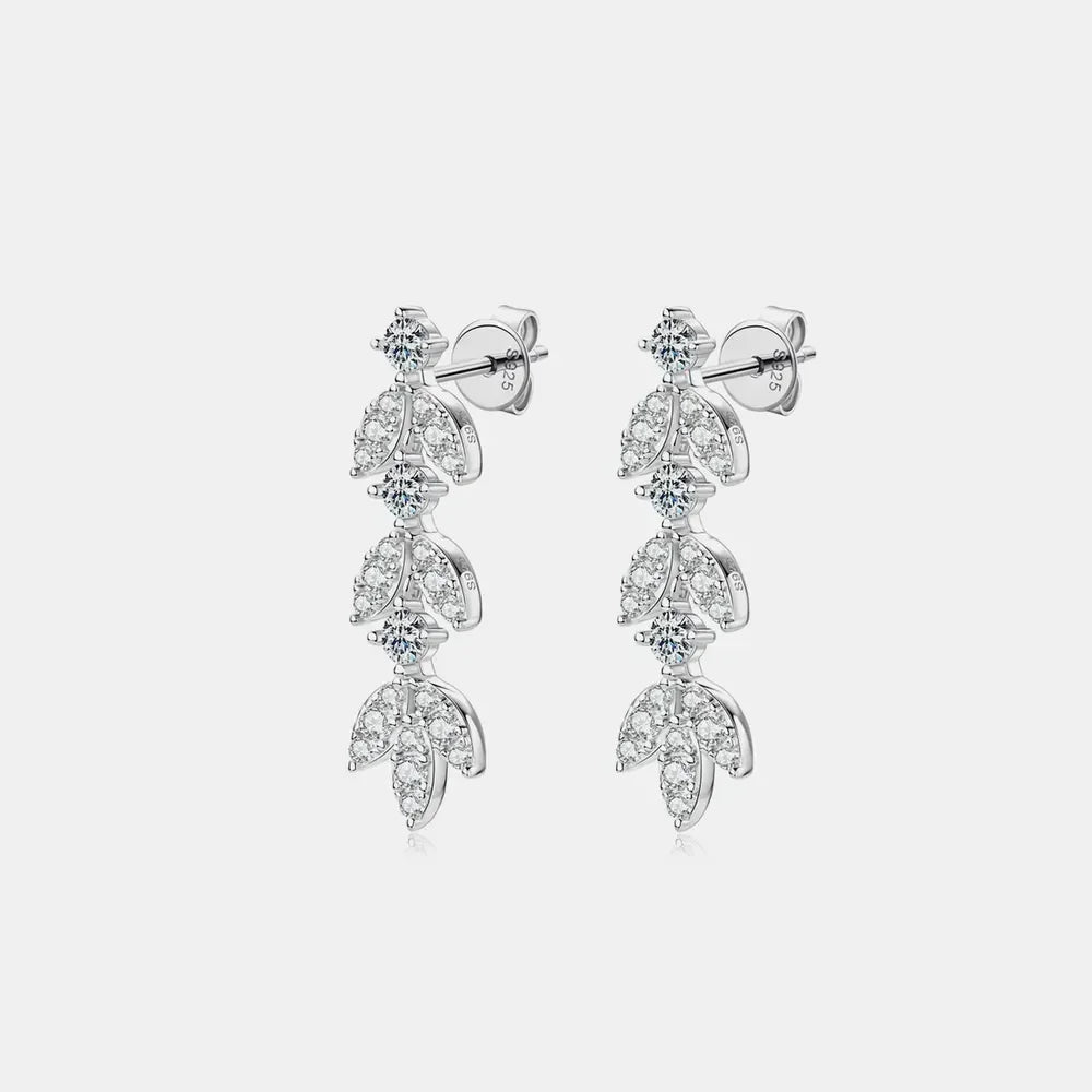 Sterling Silver Moissanite Leaf Earrings - Southern Shores Clothing