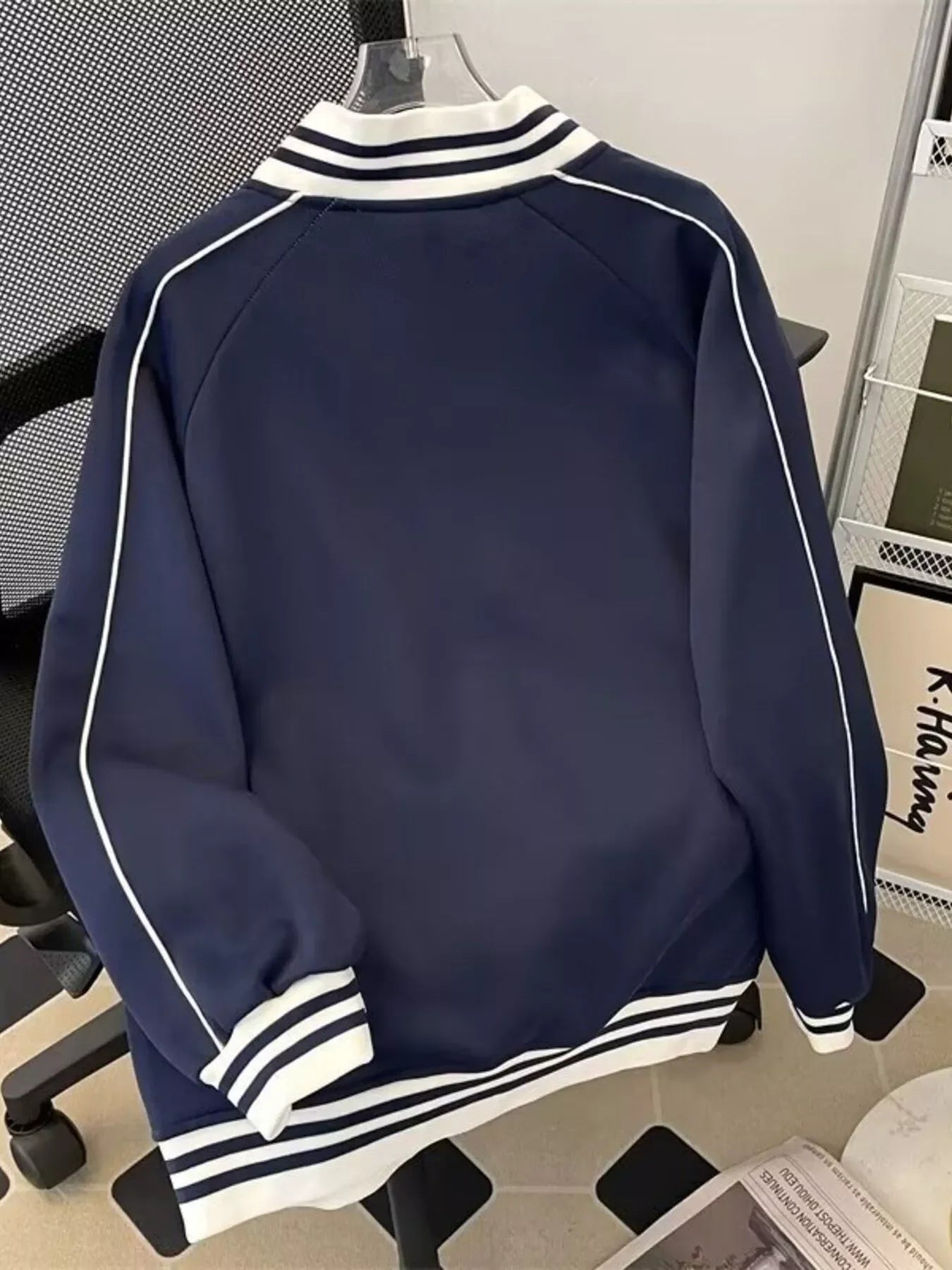 Plus Size Striped Zip-Up Sweatshirt With Polyester Blend