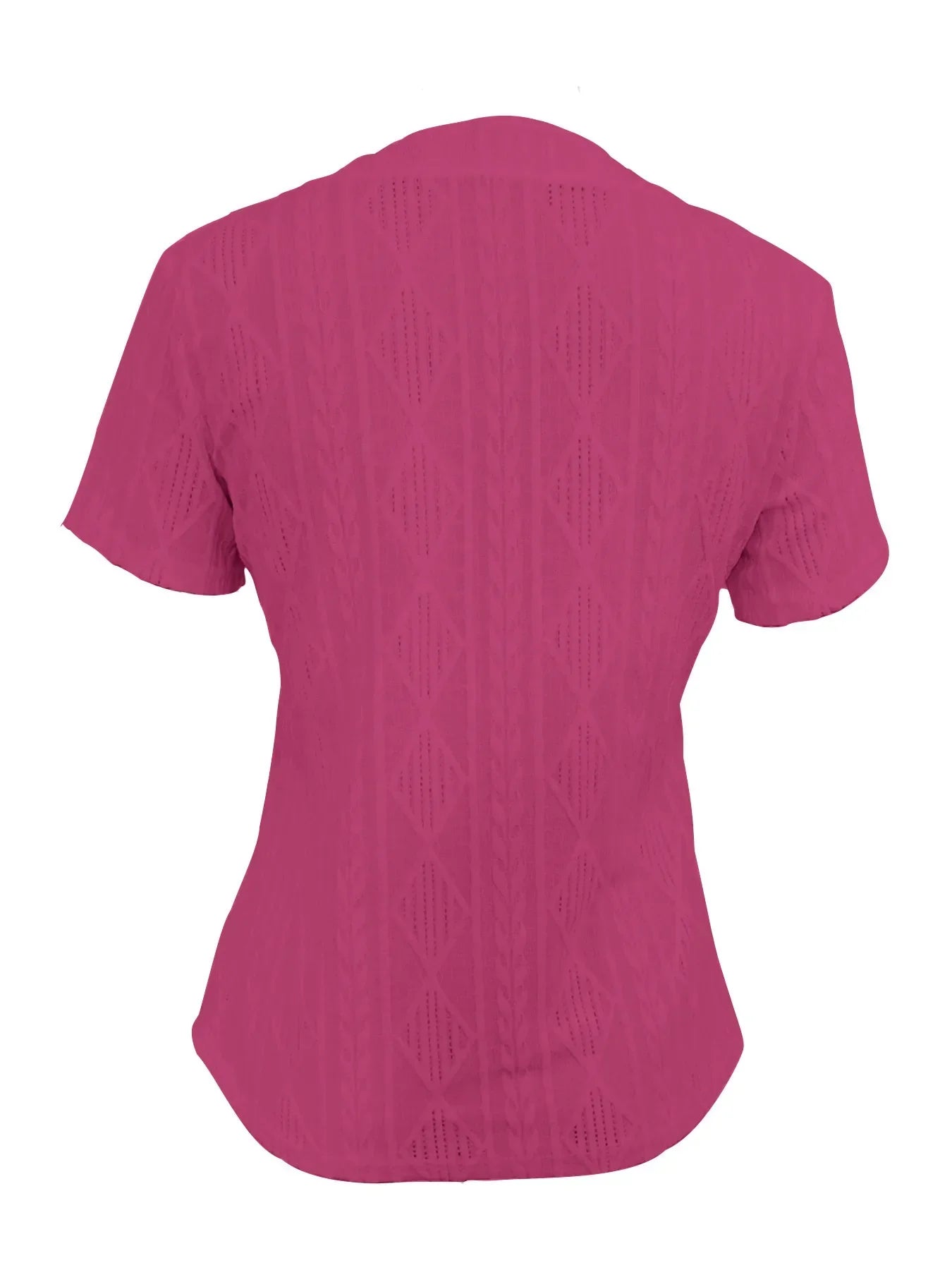 Textured Notched Short Sleeve Ribbed Buttoned Blouse - Southern Shores Clothing