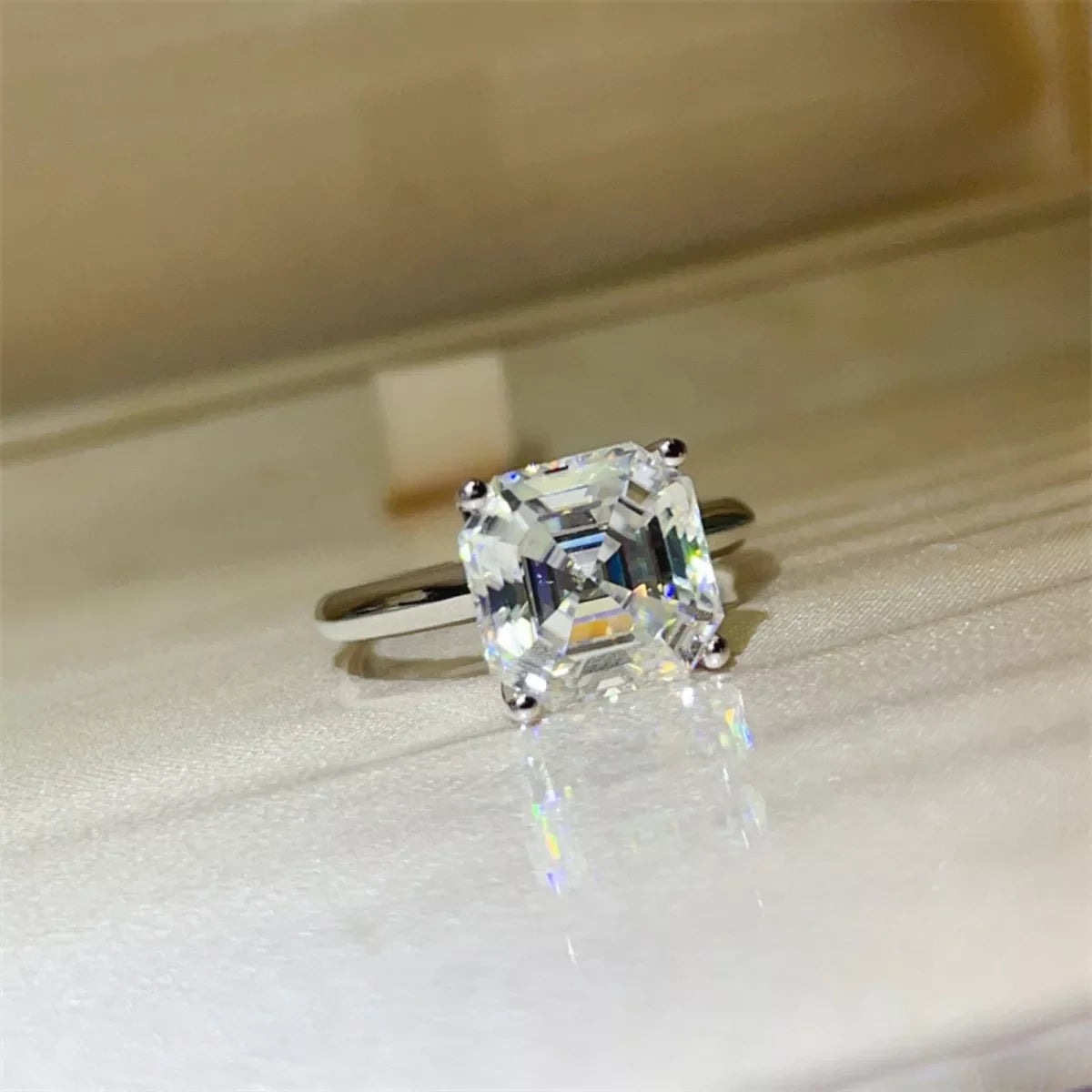 Moissanite Platinum-Plated Sterling Silver Cushion Cut Ring - Southern Shores Clothing
