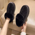 Sequined Round Toe Platform Boots With Faux Fur Trim - Southern Shores Clothing