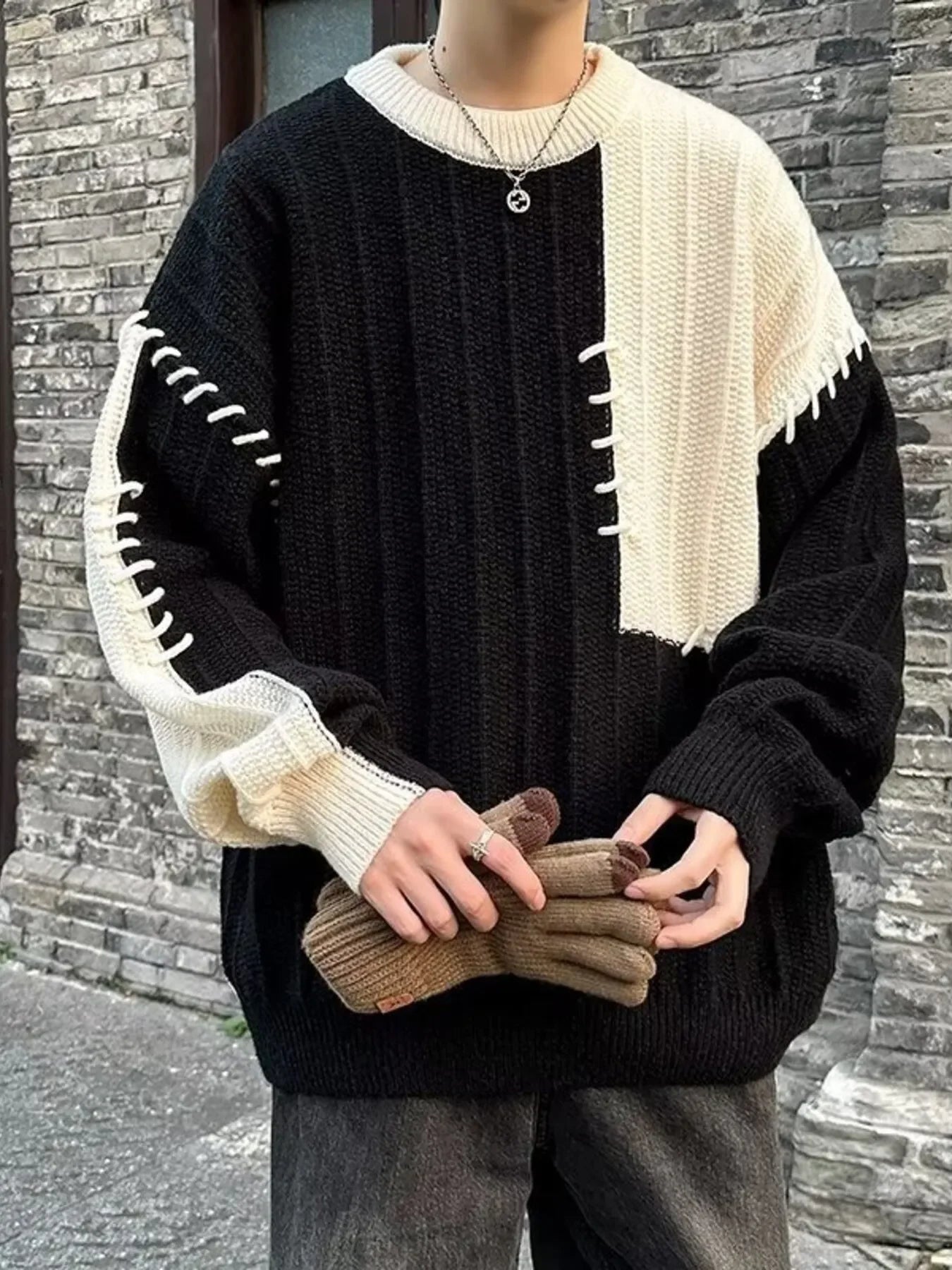Oversized Block Knitted Pullover With Relaxed Fit - Southern Shores Clothing