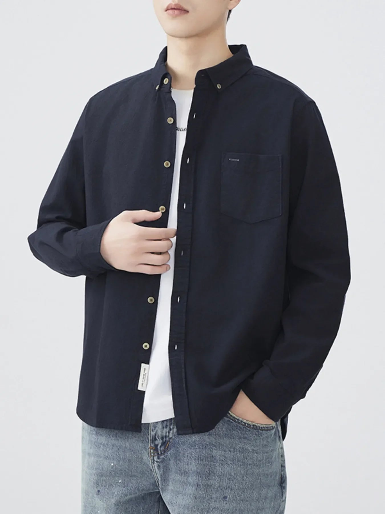 Plus Size Cotton Blend Button Up Long Sleeve Shirt