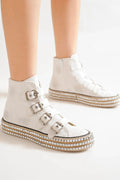 Multi-Buckle Studded Platform Canvas Sneakers