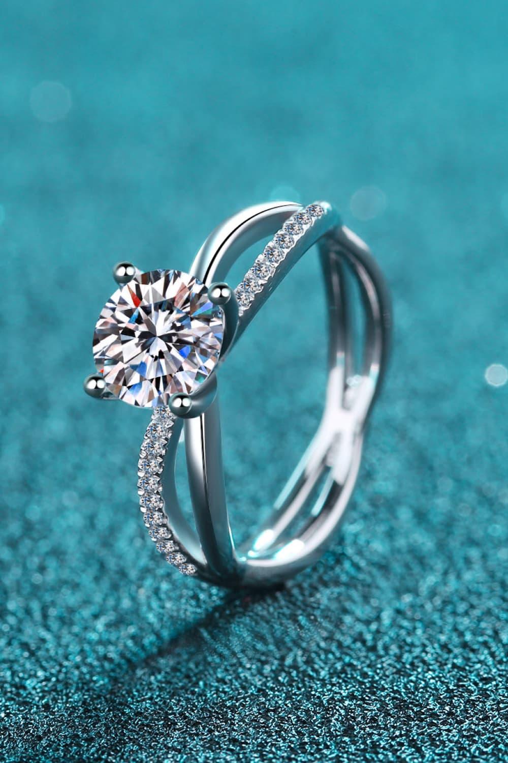 1 Carat Moissanite Crisscross Split Shank Ring - Southern Shores Clothing