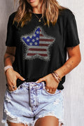 Rhinestone Round Neck Short Sleeve T Shirt With Stretch - Southern Shores Clothing