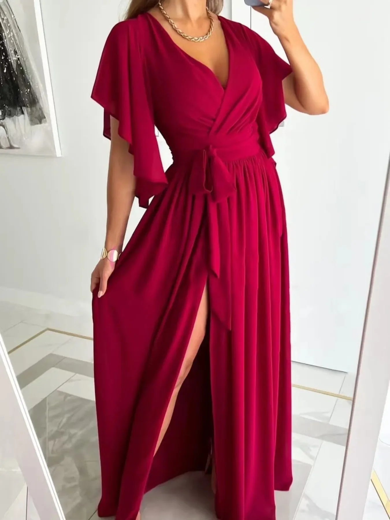 Flutter Sleeve Surplice Tie Waist Dress Silhouette - Southern Shores Clothing
