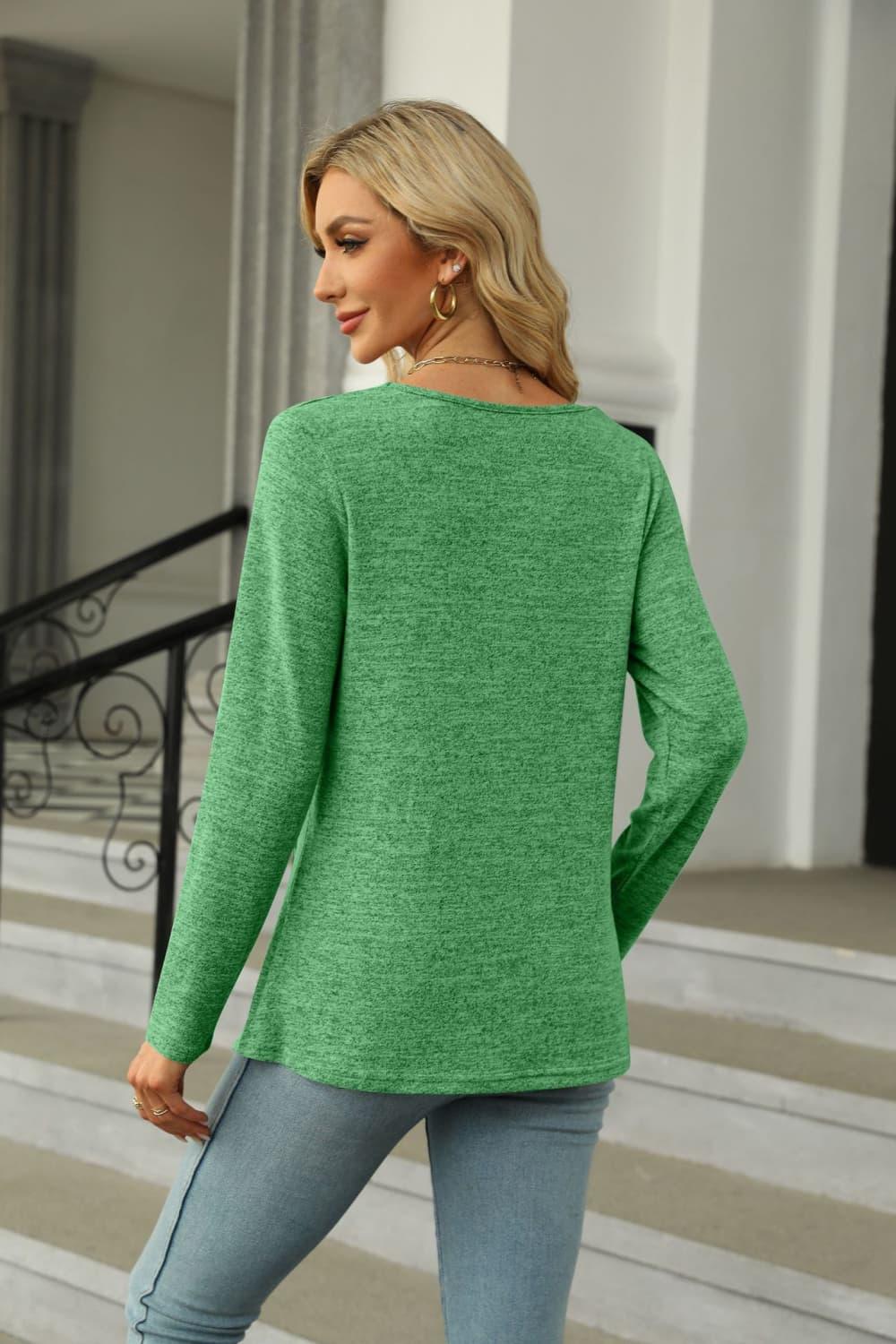 Square Neck Long Sleeve Slit Stretchy T Shirt - Southern Shores Clothing