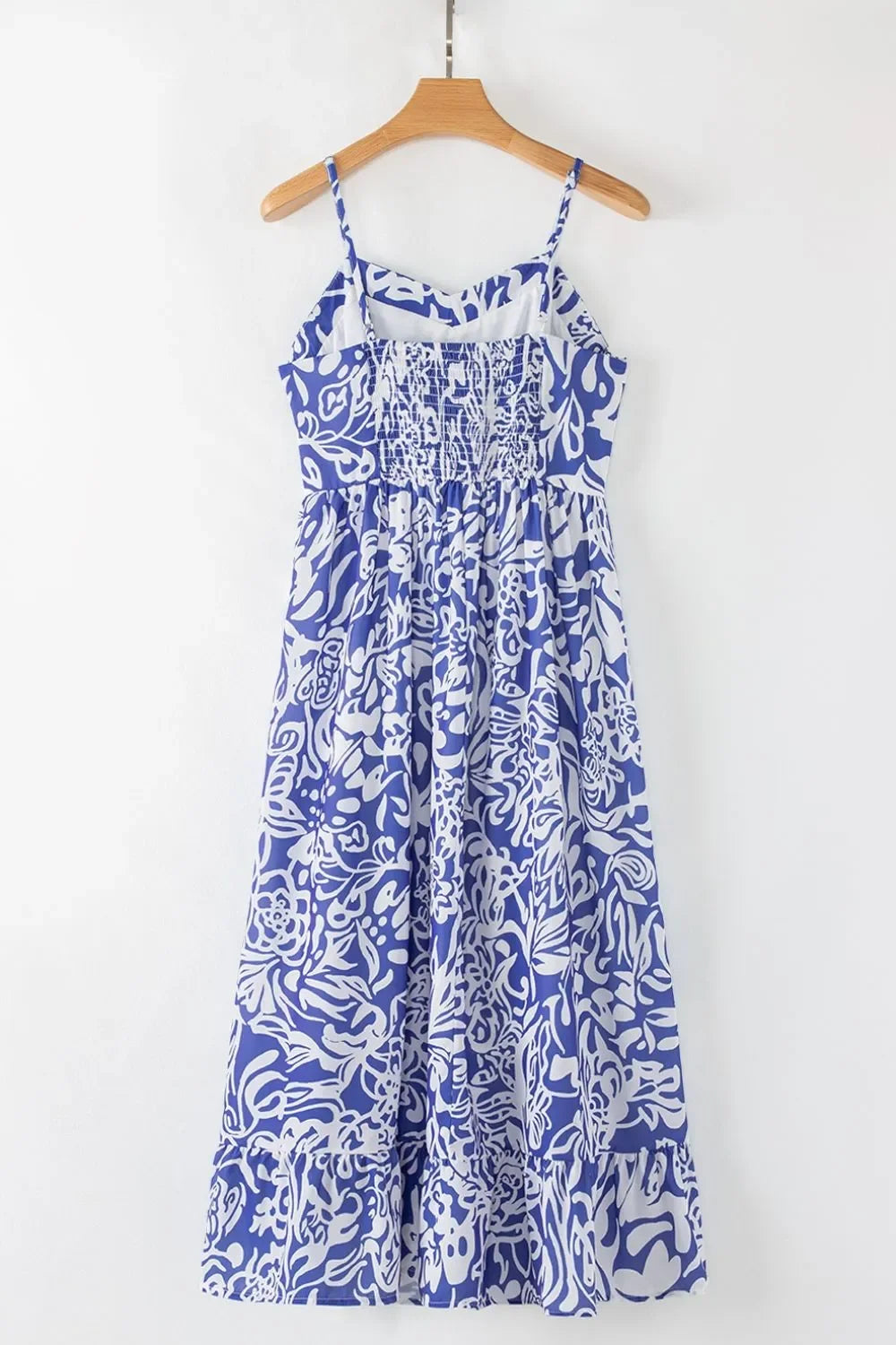 Floral Print Spaghetti Strap High Waist Midi Dress Tiered Hem - Southern Shores Clothing