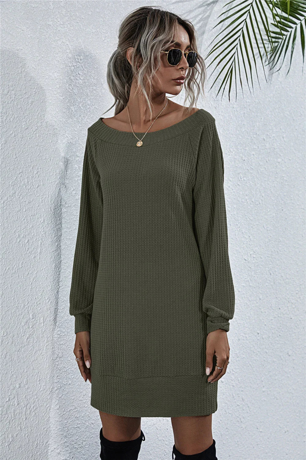 Waffle-Knit Boat Neck Mini Dress for Summer - Southern Shores Clothing