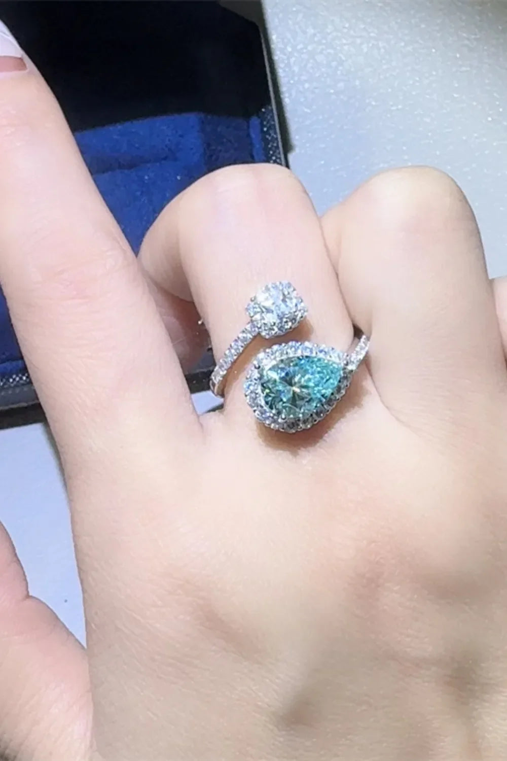 2 Carat Moissanite Sterling Silver Bypass Ring Adjustable - Southern Shores Clothing