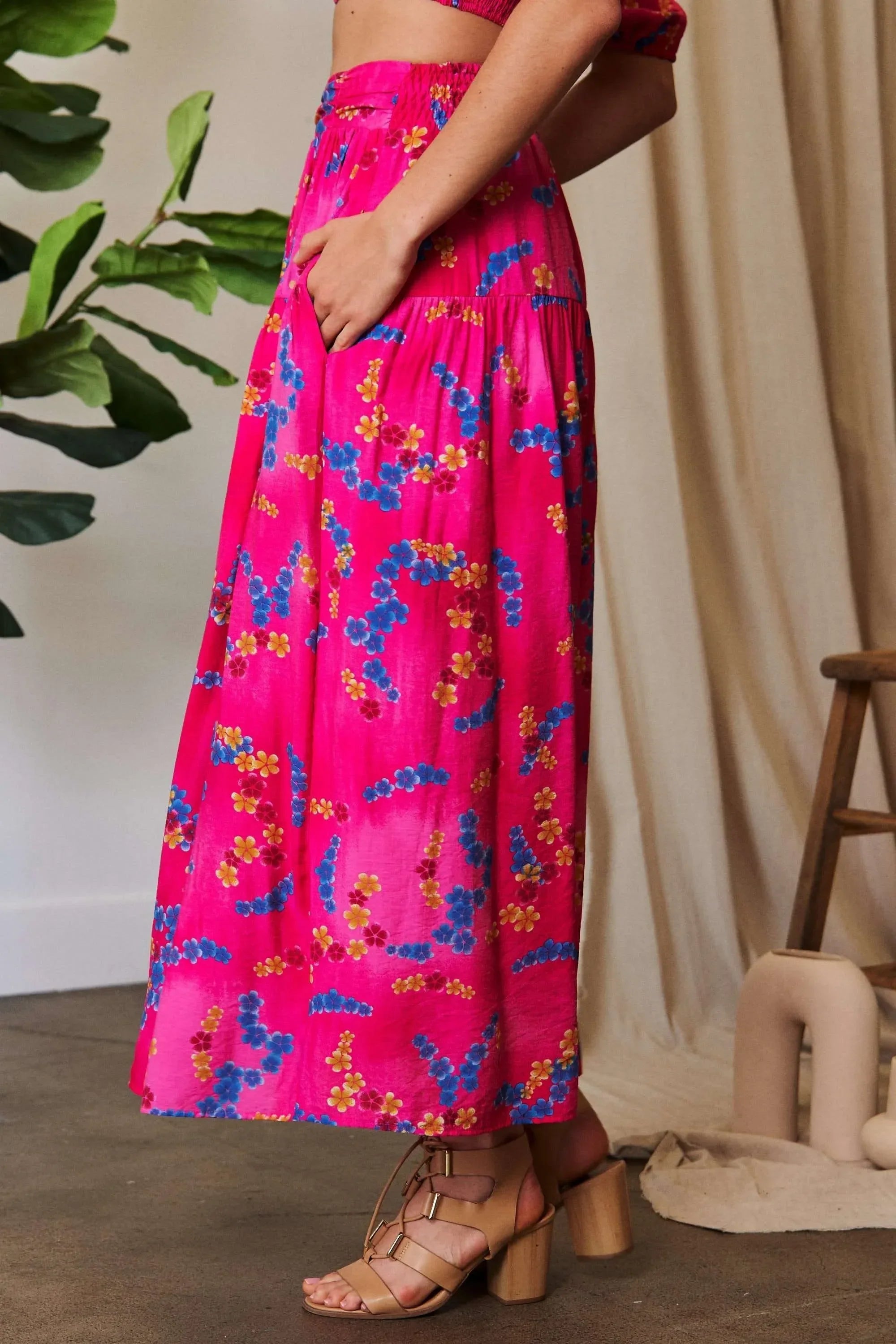 Printed Smocking Waistband Ruffled Maxi Skirt - Southern Shores Clothing