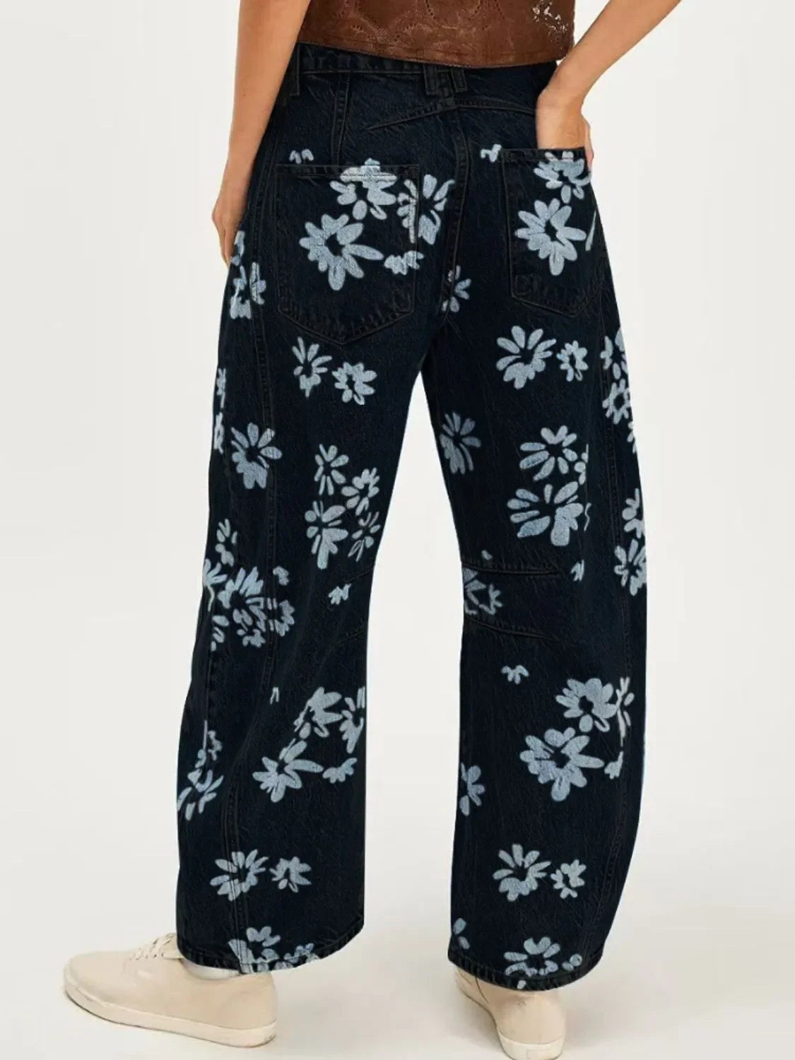 Ocean Printed Wide Leg Denim Jeans Coastal Style - Southern Shores Clothing
