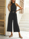 Polka Dot Halter Neck Wide Leg Jumpsuit Style - Southern Shores Clothing