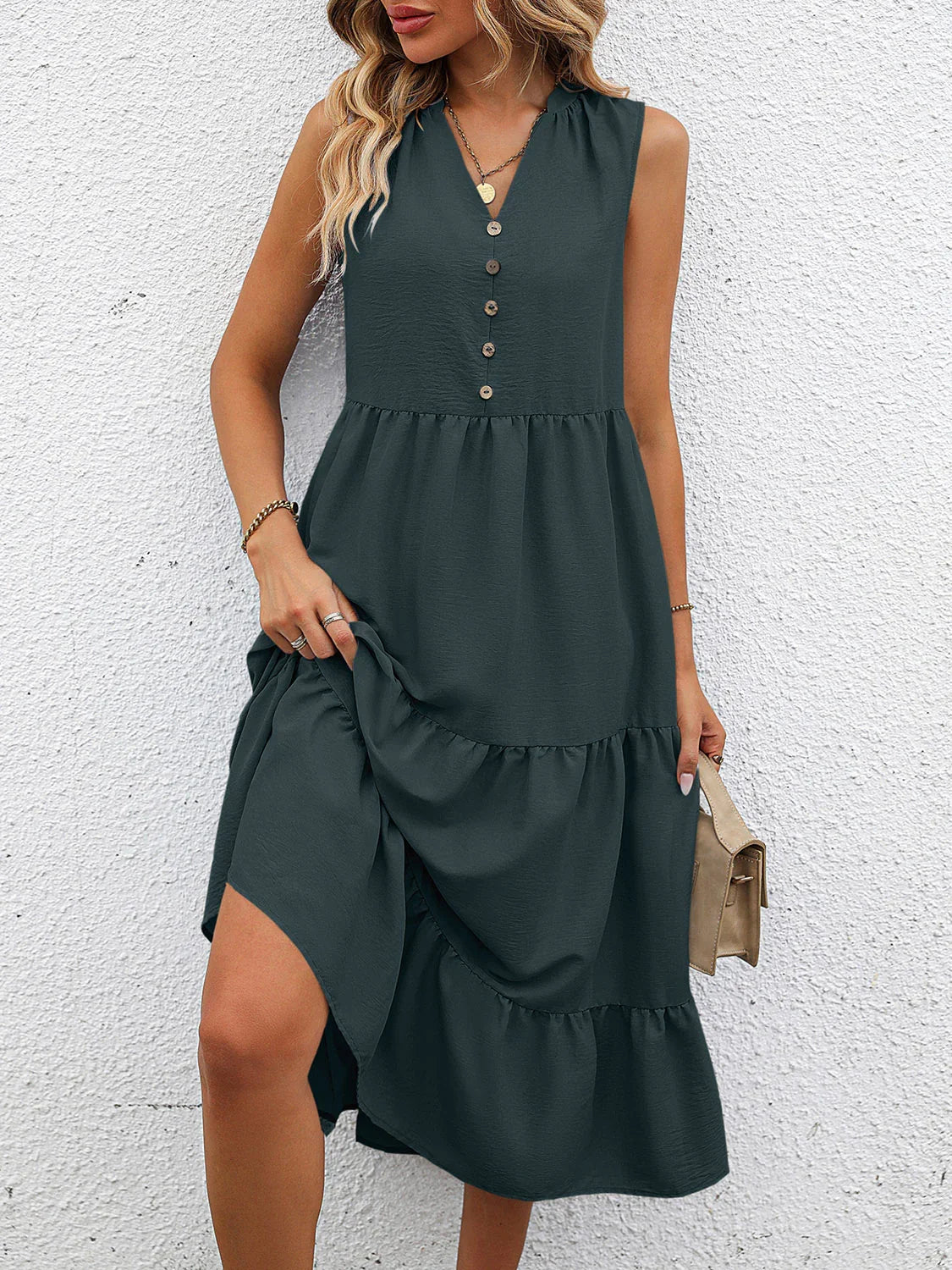 V-Neck Sleeveless Tiered Dress - Southern Shores Clothing