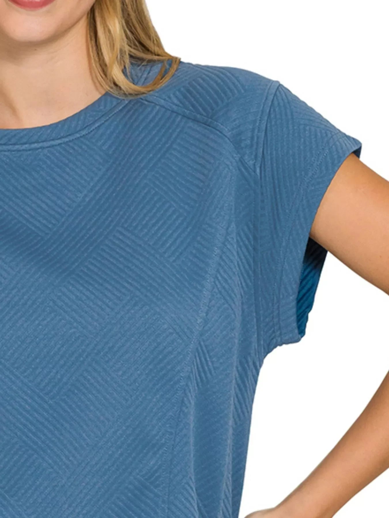 Textured Knit Jacquard Short Sleeve Top Relaxed Fit - Southern Shores Clothing