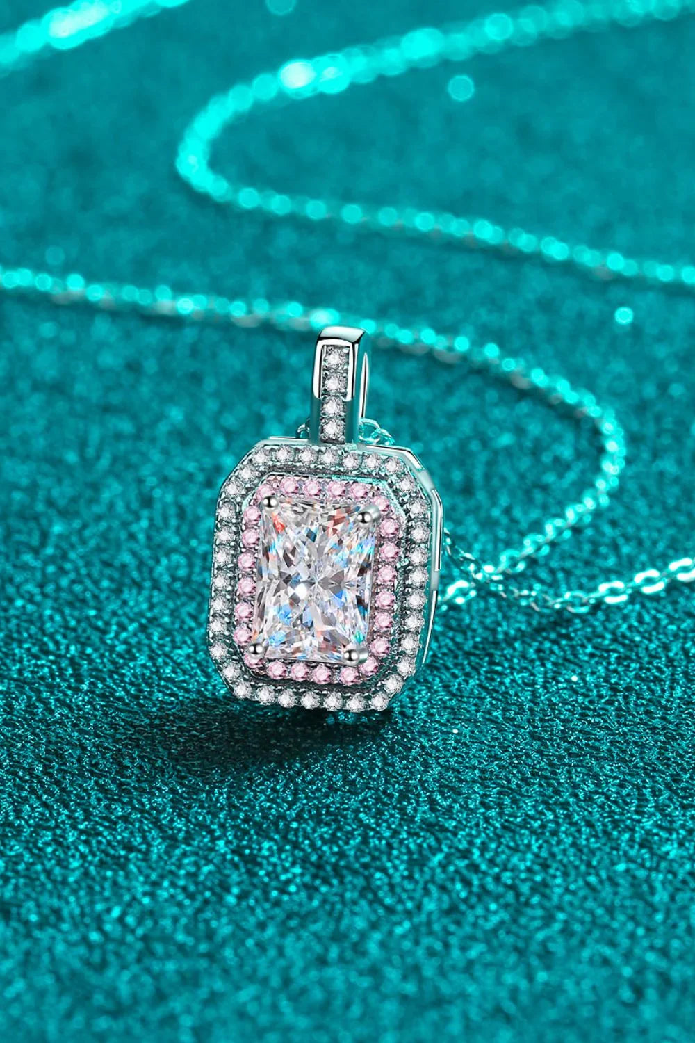 1 Carat Moissanite Geometric Necklace With Pink Zircon Halo