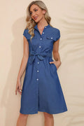 Button Down Belted Denim Dress - Southern Shores Clothing