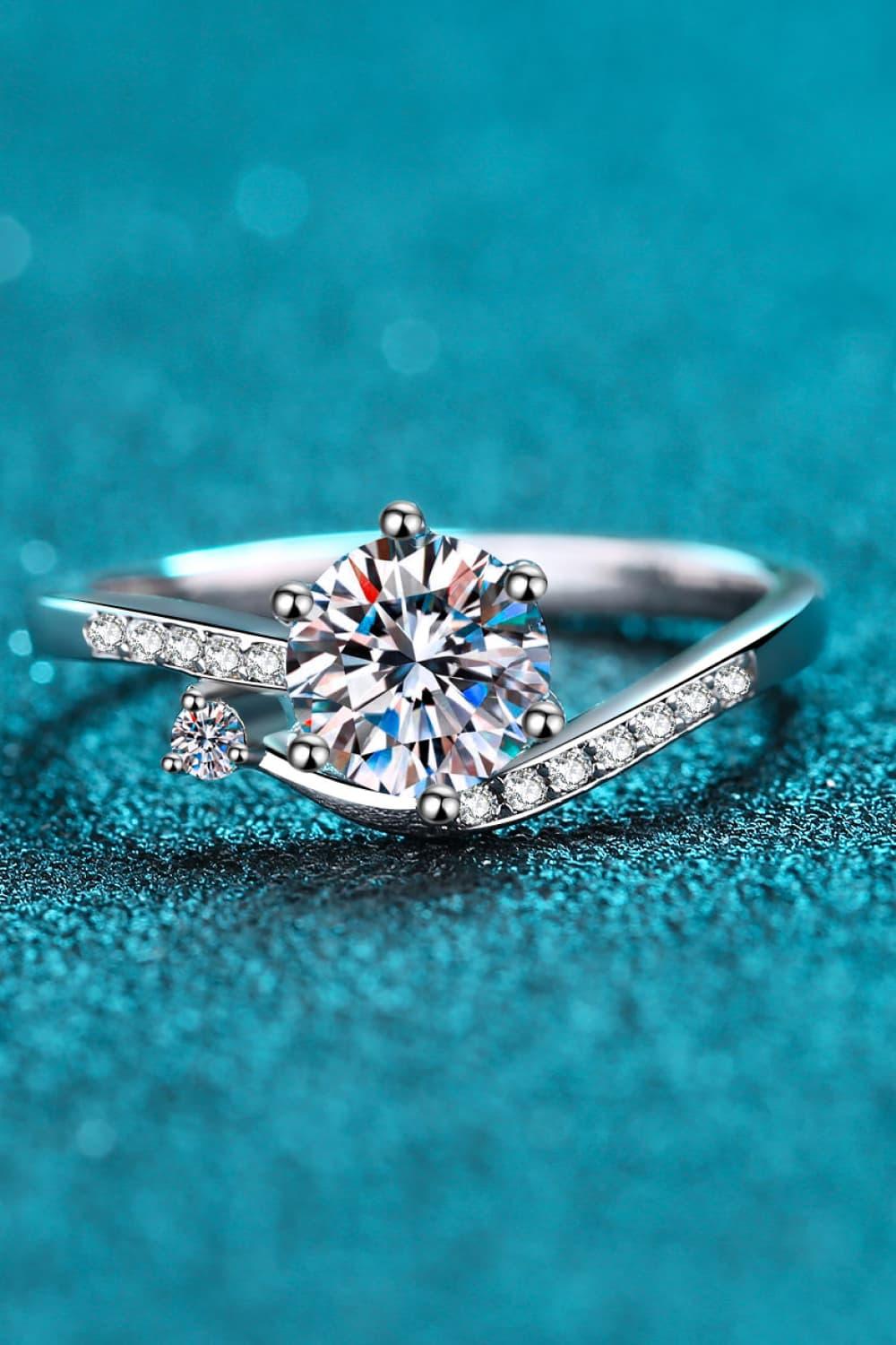 1 Ct Moissanite Rhodium-Plated Sterling Silver Bypass Ring - Southern Shores Clothing