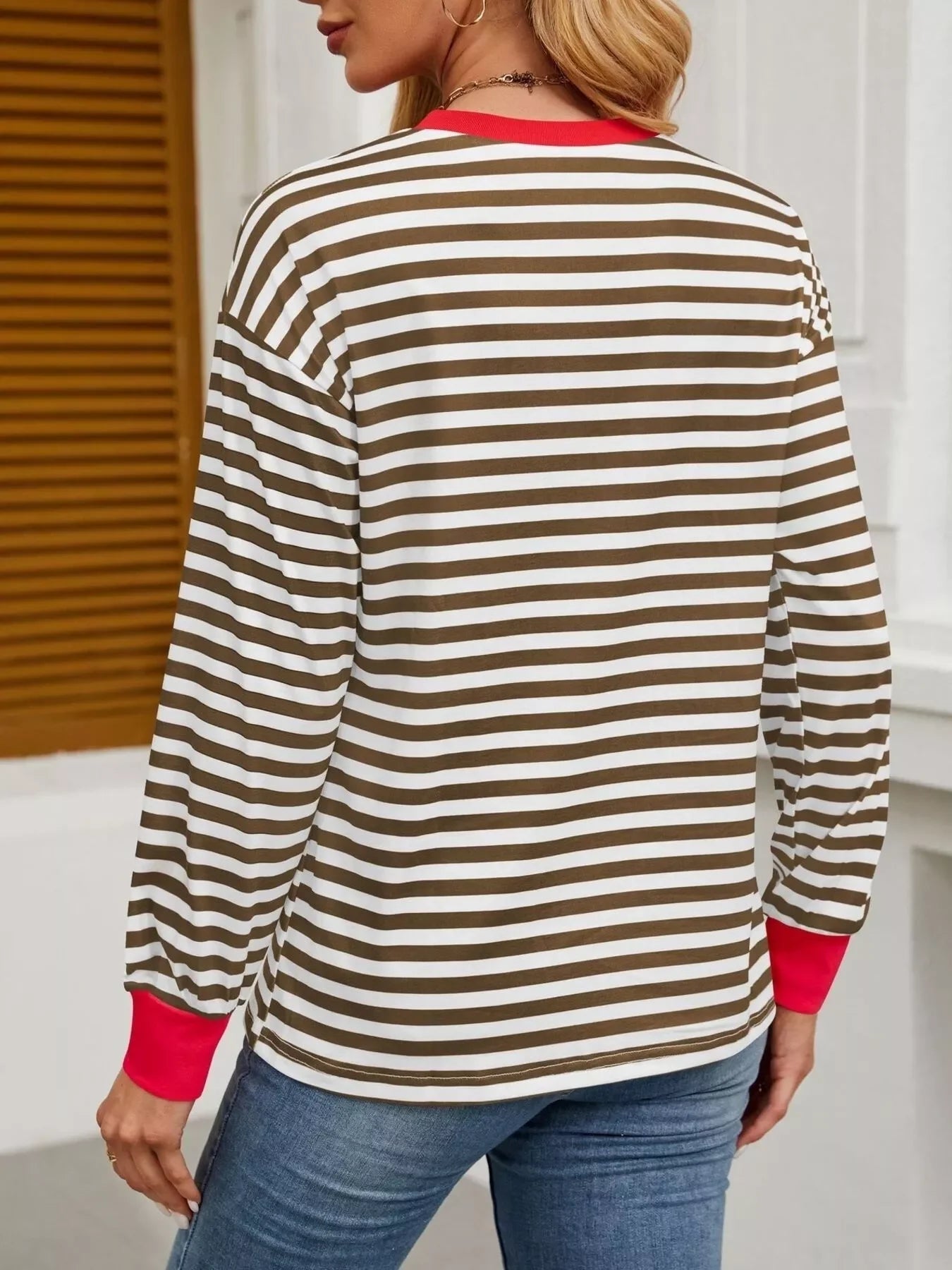 Striped Round Neck Long Sleeve T-Shirt - Southern Shores Clothing