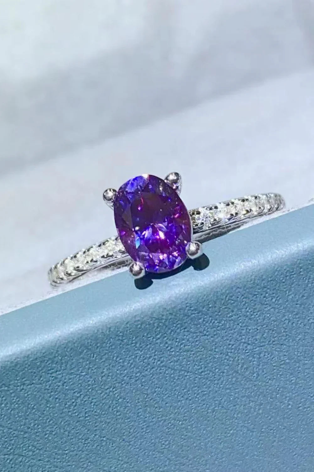 Purple Moissanite 1 Carat 4 Prong Ring Sterling Silver - Southern Shores Clothing