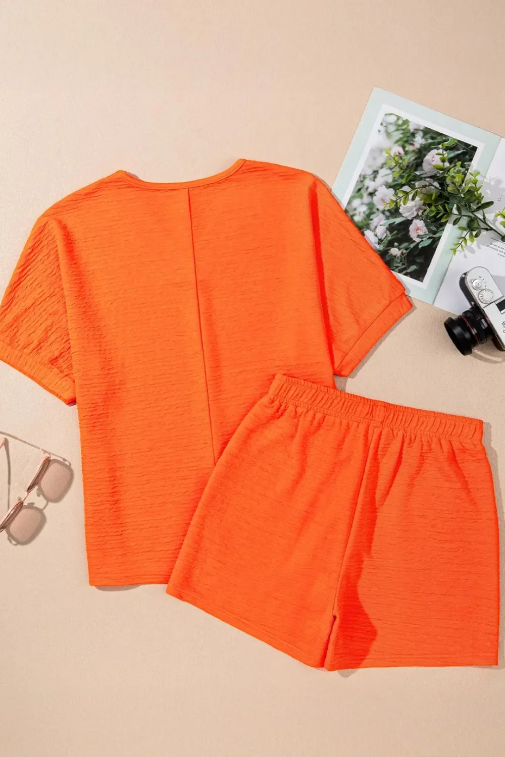 Textured V-Neck T Shirt And Shorts Two-Piece Set - Southern Shores Clothing