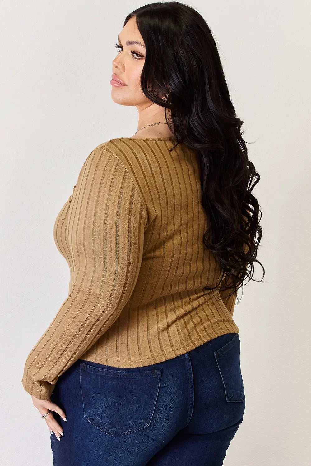 Ribbed Long Sleeve Top Stretch Knit Lightweight - Southern Shores Clothing