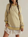 Slit Striped Oversized Sweater With Lace Detail - Southern Shores Clothing