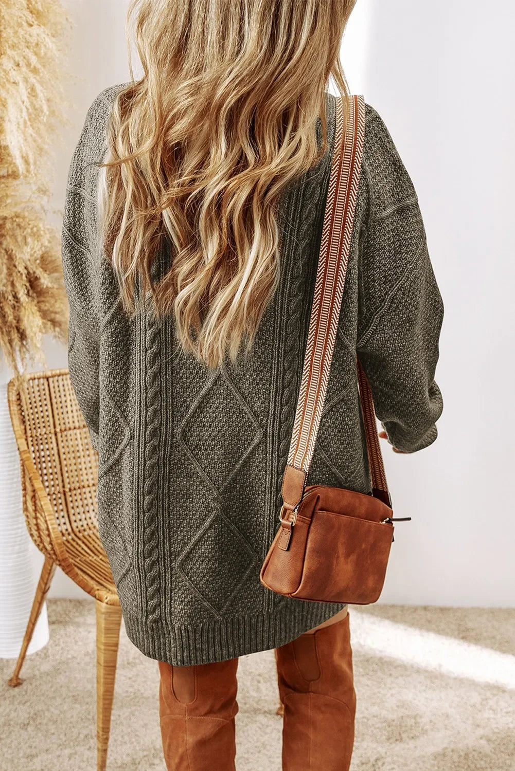 Casual Cable-Knit Round Neck Sweater Dress