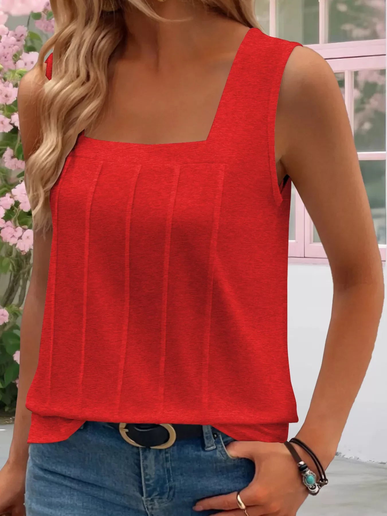 Square Neck Tank Top With Structured Panel Details And Stretch - Southern Shores Clothing