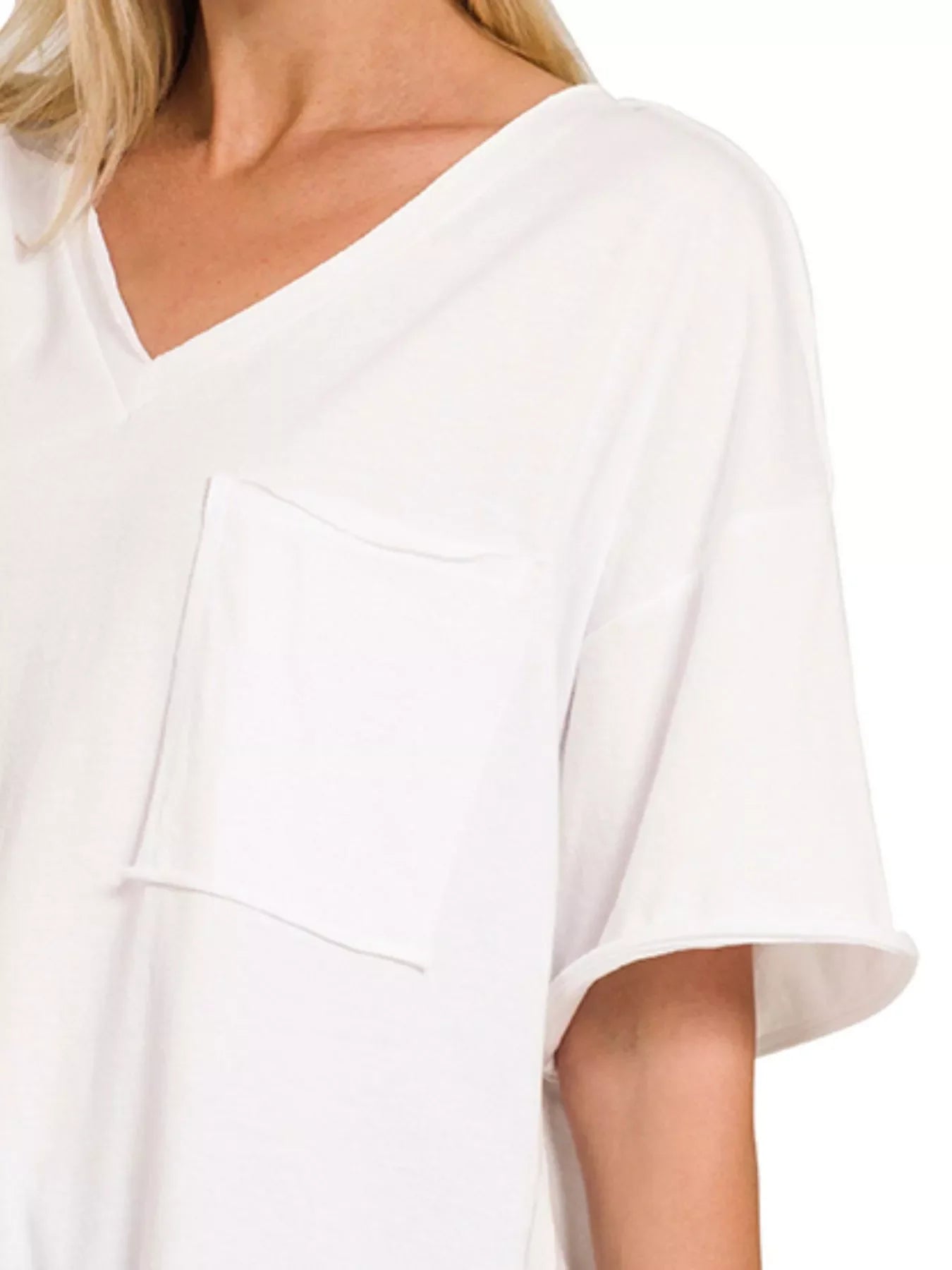 Front Pocket Raw Edge Boyfriend Tee Shirt Relaxed Fit - Southern Shores Clothing