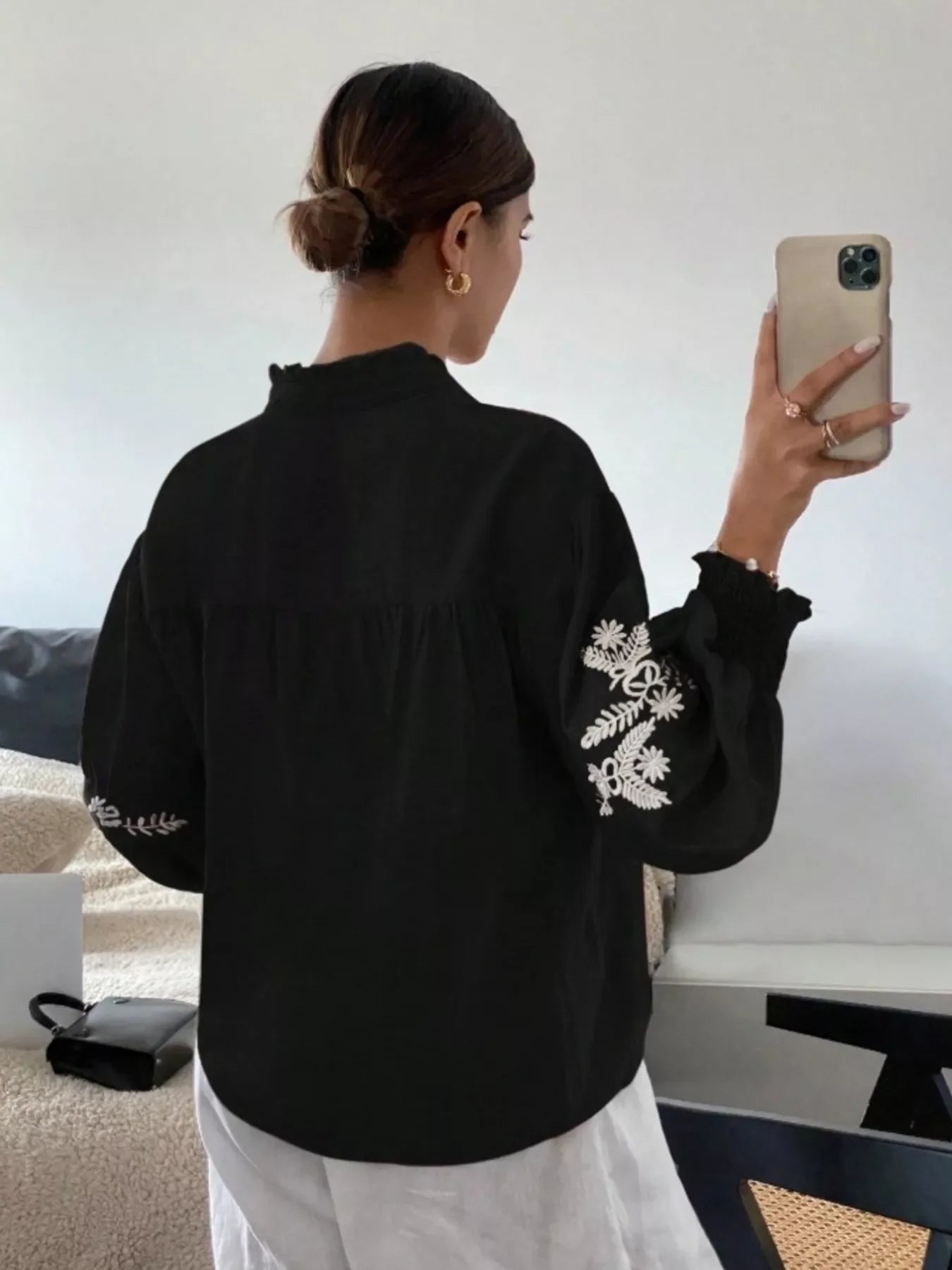 Southern Shores Elegant Embroidered Long Sleeve Buttoned Polyester Blouse With Je T'aime Design - Southern Shores Clothing