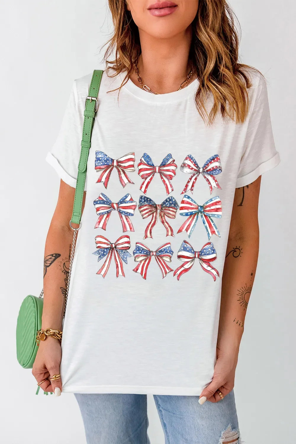Bow Graphic Round Neck Short Sleeve T Shirt With Stretch - Southern Shores Clothing