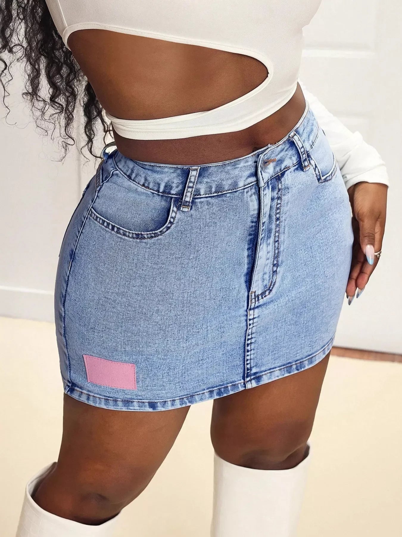 High Waist Denim Mini Skirt With Functional Pockets - Southern Shores Clothing