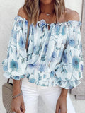 Off Shoulder Tied Ruffled Floral Print Blouse - Southern Shores Clothing