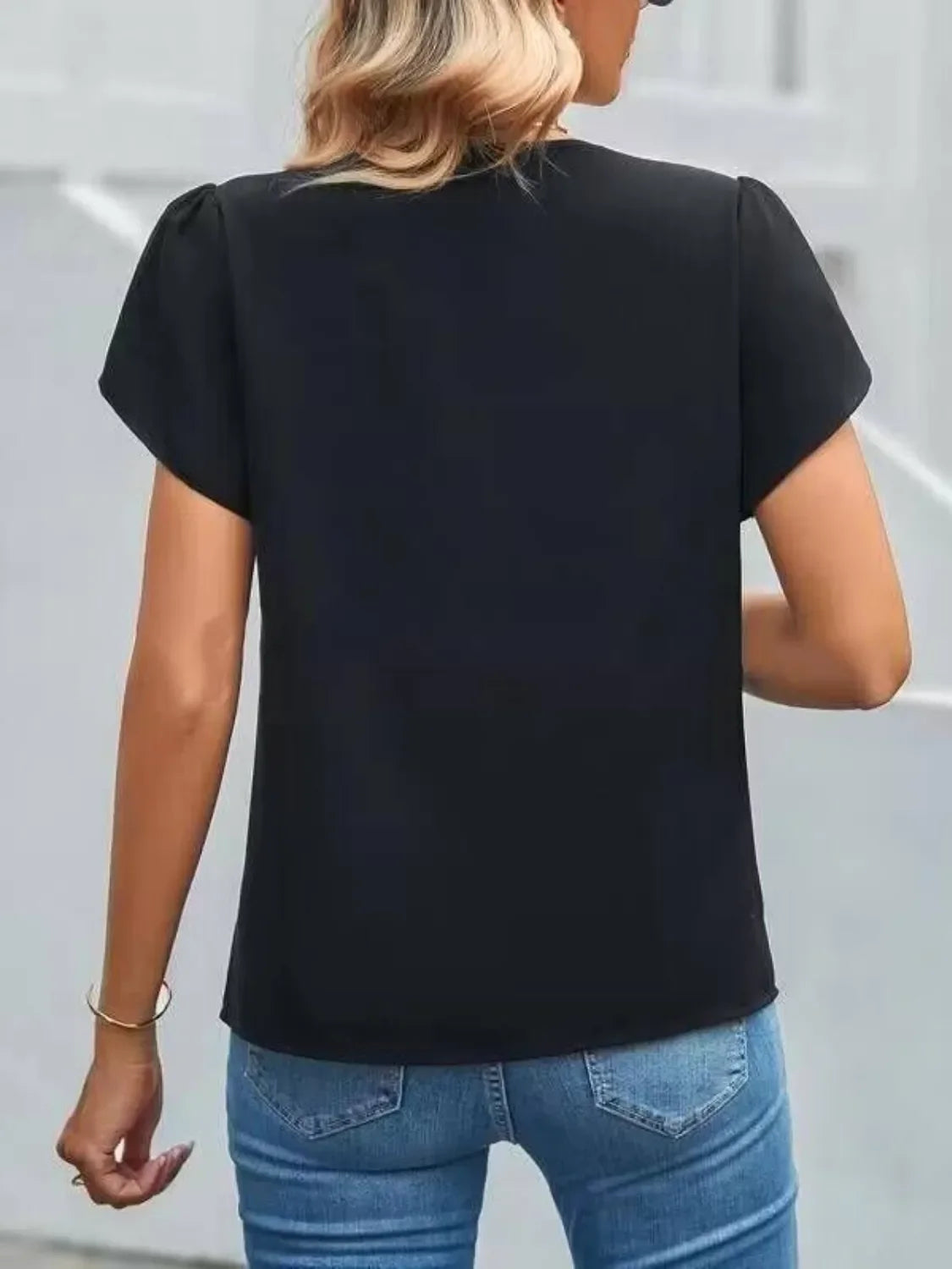 Southern Shores Clothing Soft 100% Polyester Fabric V-Neck Collar Petal Style Sleeve Blouse - Southern Shores Clothing