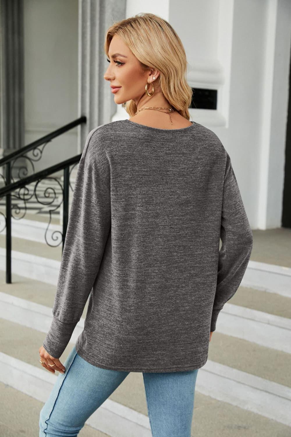 Casual V-Neck Long Sleeve Solid T-Shirt With Relaxed Fit - Southern Shores Clothing