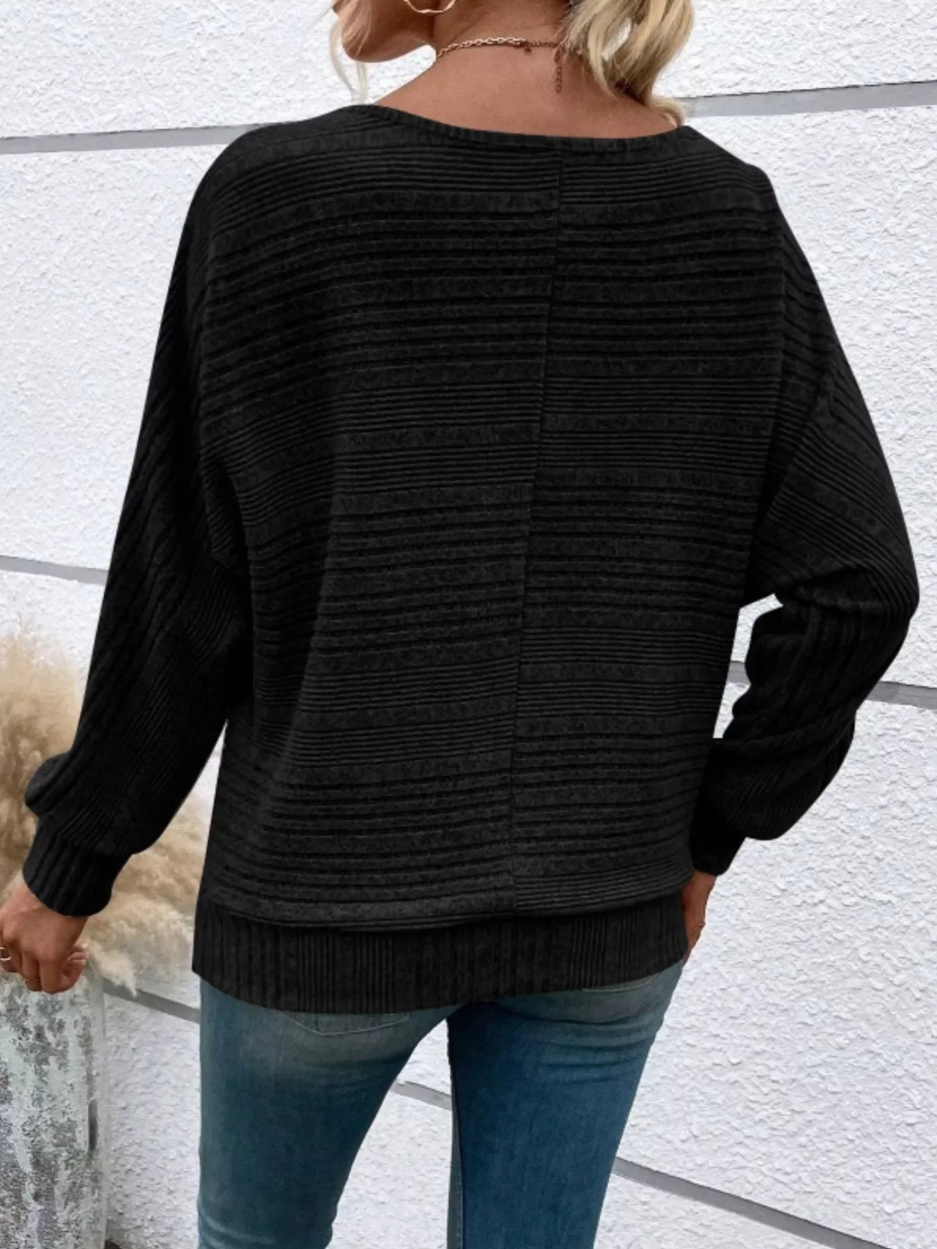 Ribbed Round-Neck Long-Sleeve T-Shirt With Slight Stretch - Southern Shores Clothing
