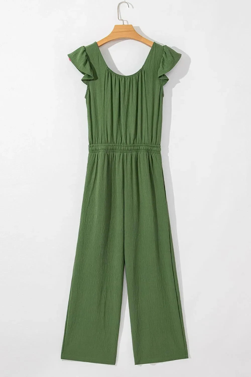 Ruffled Cap Sleeve Wide Leg Jumpsuit With Pockets - Southern Shores Clothing