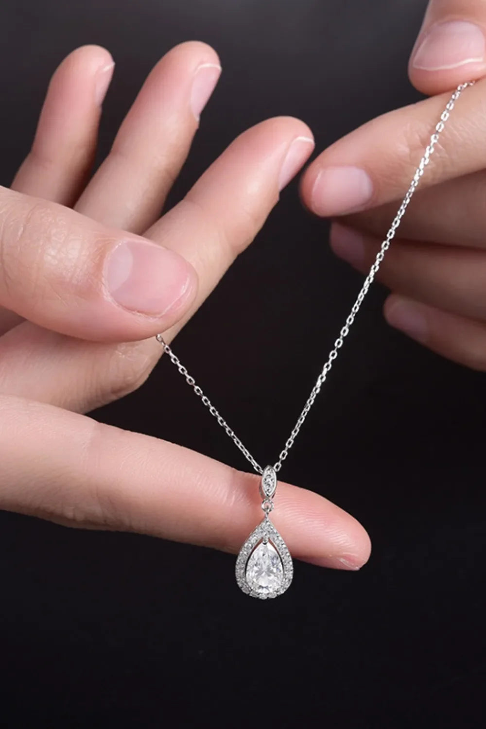 1.5 Carat Moissanite Teardrop Necklace Sterling Silver - Southern Shores Clothing