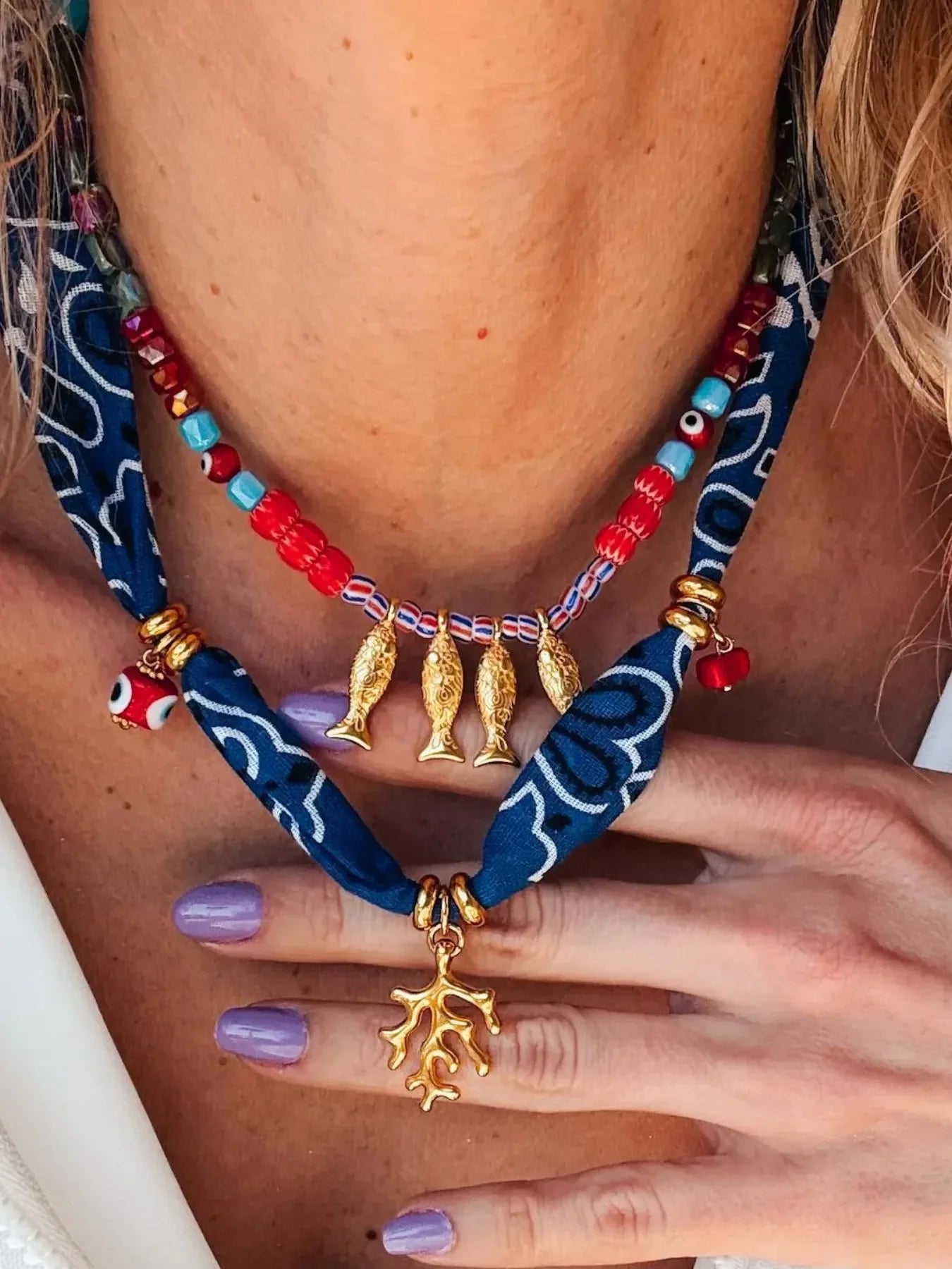 2-Piece 18K Gold-Plated Coral And Fish Pendant Necklace - Southern Shores Clothing