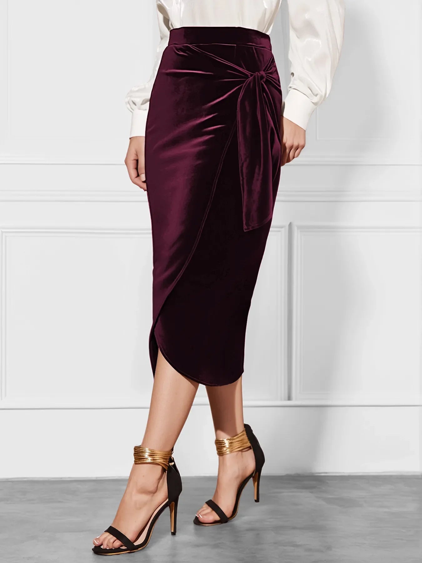 Velvet Side Tied Skirt With Front Slit Classic Style - Southern Shores Clothing