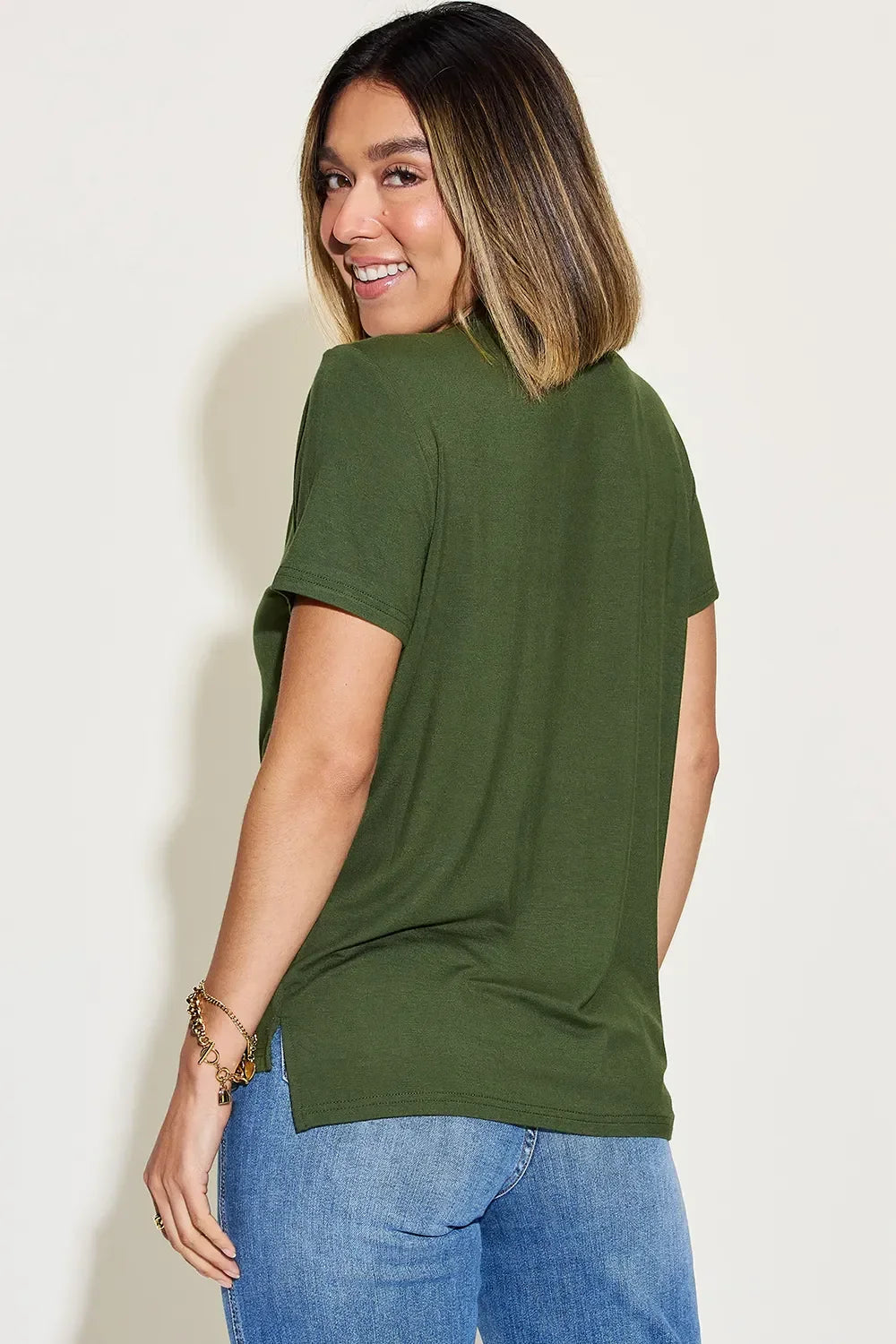 Basic Bae Full Size V-Neck High-Low T-Shirt - Southern Shores Clothing