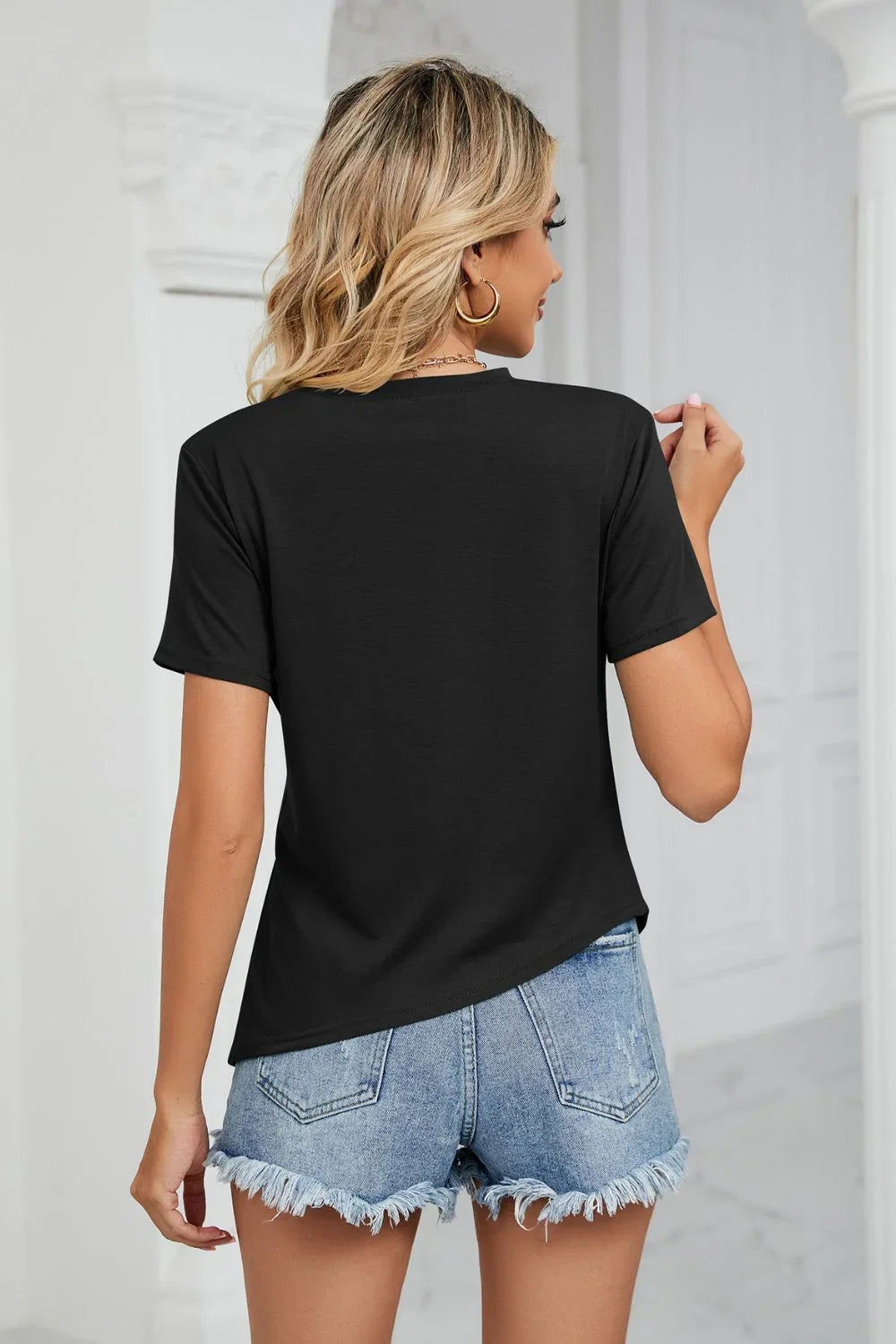 Ruched Hem Crewneck Short Sleeve T Shirt Stretchy Fabric - Southern Shores Clothing