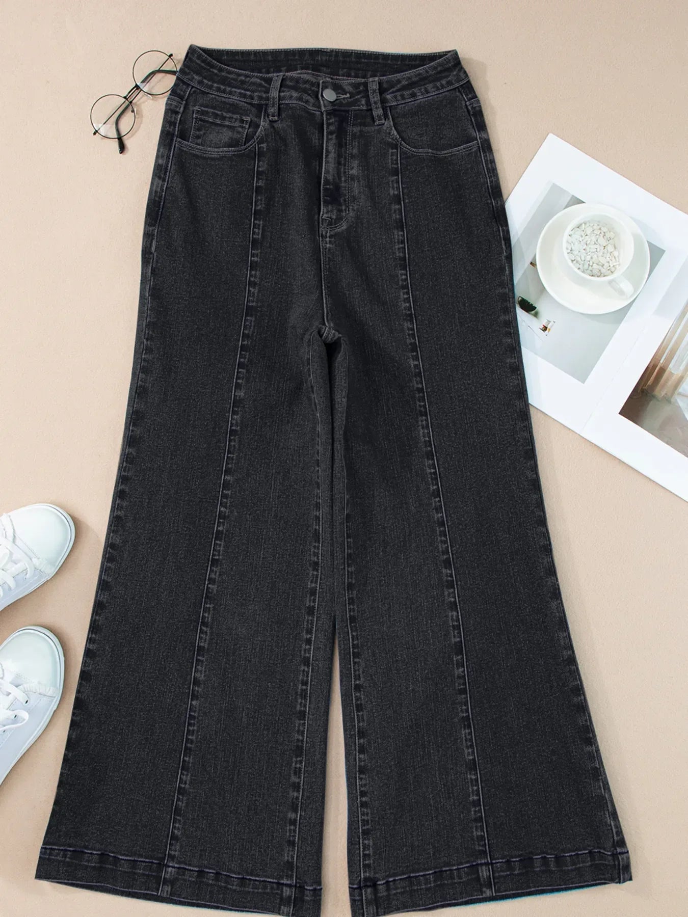 Coastal Seam Detail Flared Bottom Ankle Length Denim Jeans - Southern Shores Clothing