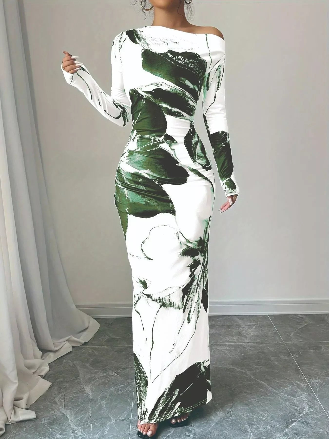Floral One Shoulder Long Sleeve Maxi Dress - Southern Shores Clothing