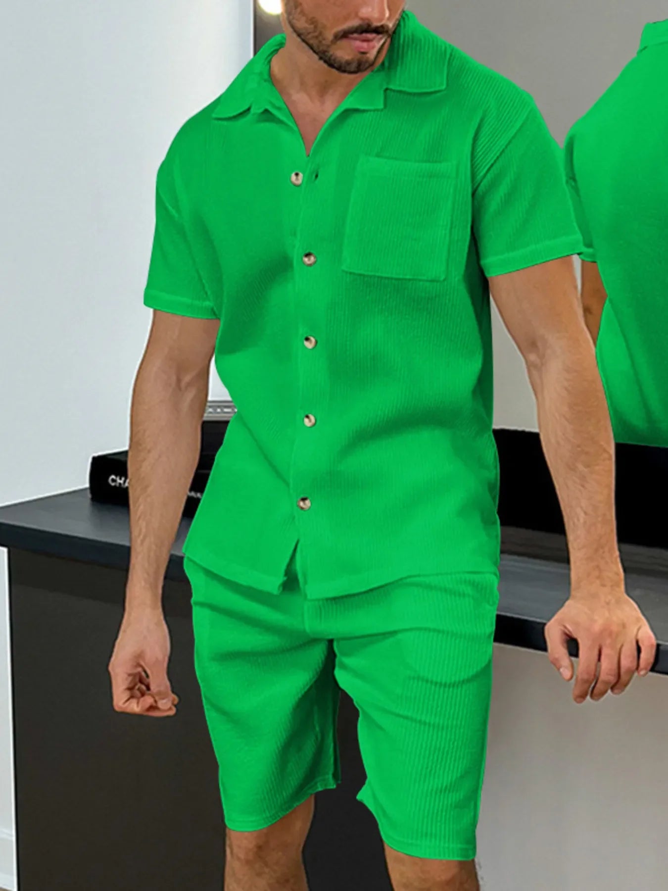 Men's Full Size Button Up Top and Shorts Set Plus Size - Southern Shores Clothing